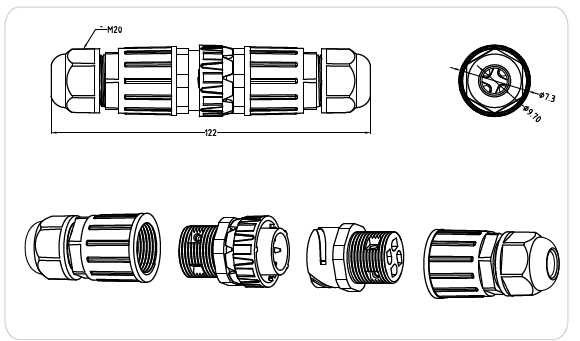 2pin 3pin 4pin M20 Outdoor quick release waterproof connector male female electrical power connector