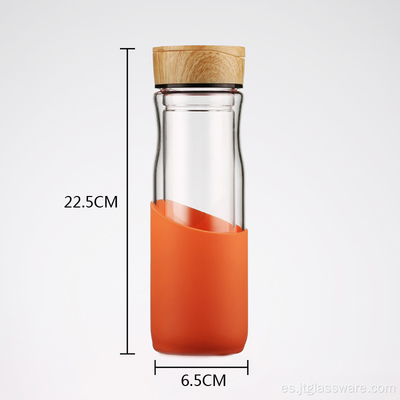 Botella de agua de vidrio transparente de venta caliente con corcho
