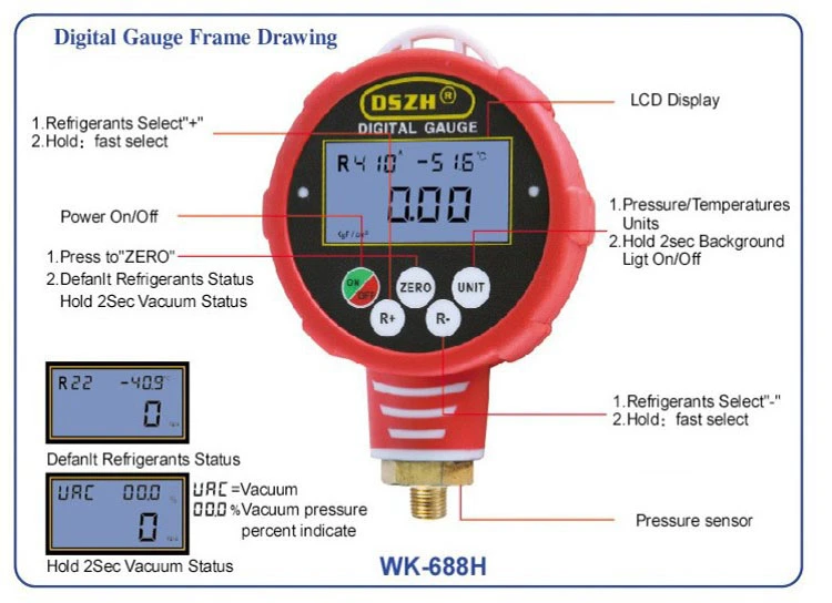 Igeelee Digital Pressure &Vacuum Gauges Manifolds Wk-6881L