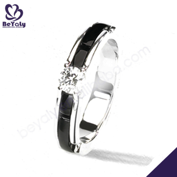 Channel setting cubic zircon silver black agate rings