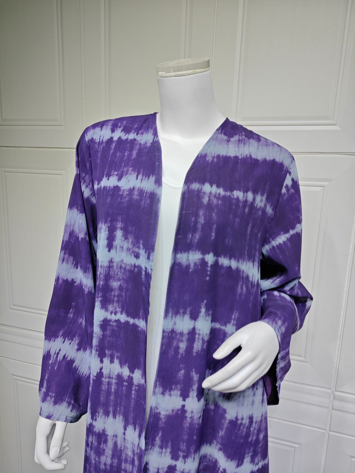 ست حجاب اپن ابایا با رنگ بنفش MQ269 (3) Purple Tie-Dye Open Abaya Matching Hijab Set MQ269 (3)