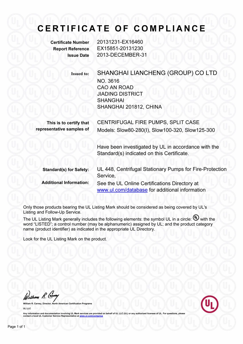 UL List Electric and Diesel Fire-Fighting Centrifugal Pumps with Jockey Pumps