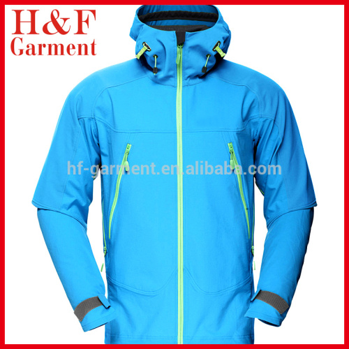 Cheap Softshell jacket mens high quality in sky blue with reversed zipper