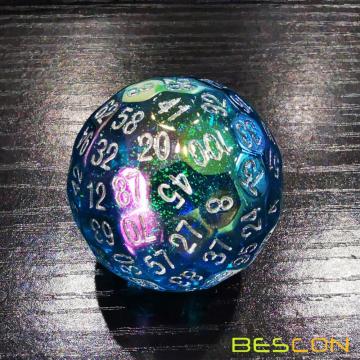 Dés Bescon bleu éblouissant à 100 faces, dés de jeu D100, dés polyédriques solides à 100 faces de 45 mm de diamètre (1,8 pouce)