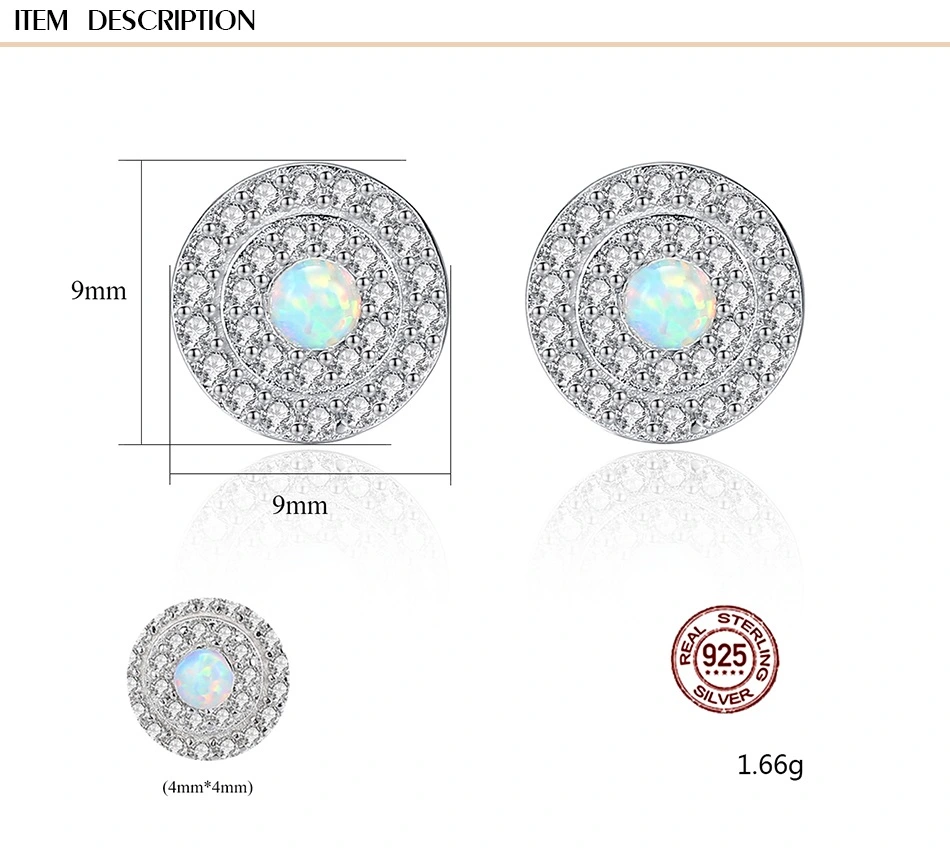 925 Sterling Silver Tiny CZ Paved Opal Stud Earrings