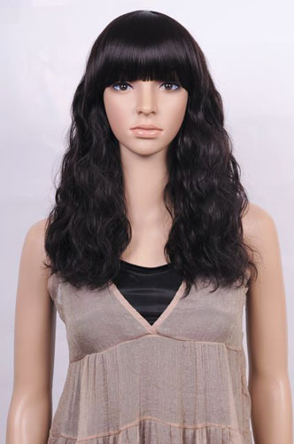 Medium long Black Fluffy Wavy Full wig Hair HS06