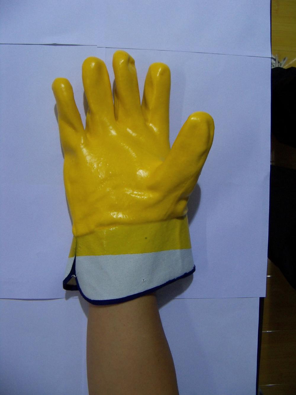 Yellow PVC coated glove with safety cuff