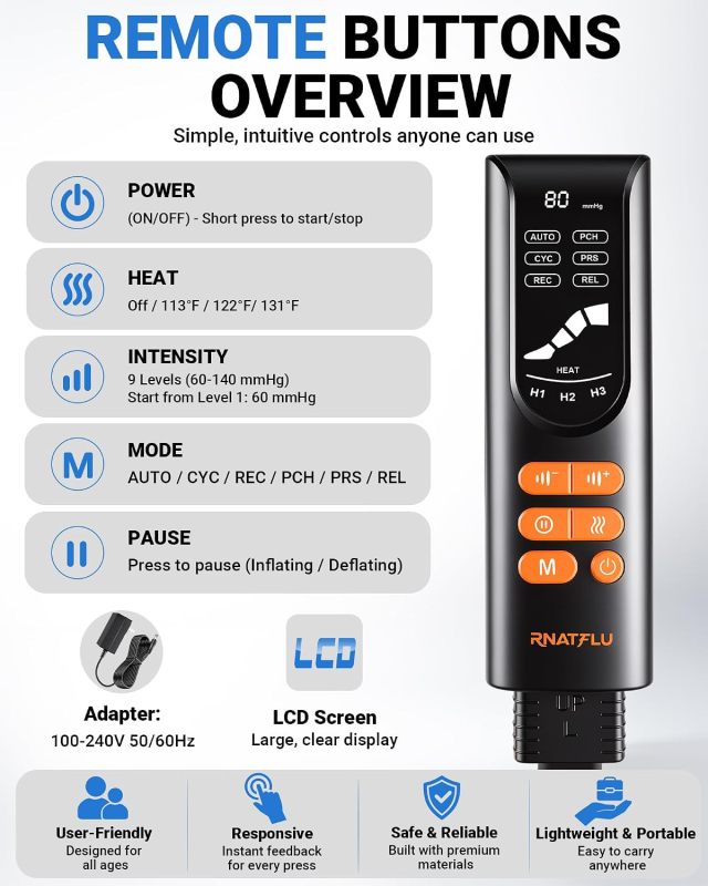 Leg Massager with Heat and Compression for Circulation, Standard