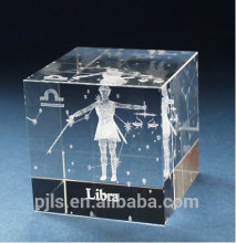 libra crystal cube 3D laser engraved crystal cube&block