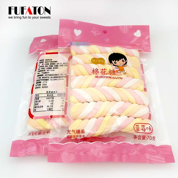 Fruit flavored colorful long twist marshmallow candy halal