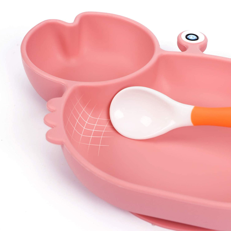 Kids Baby Suction Plate Bpa Free Crab Silicone Baby Plate Suction Set