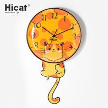 Modern Orange Cat Wall Clock for Kids' Rooms