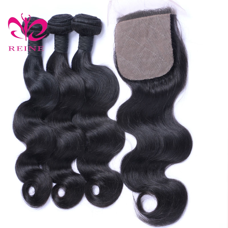 Brazilian body wave Remy Hair with silk base Closure Natural Color 8~20 inch in Stock Free/Middle/  Three Part With Baby Hair