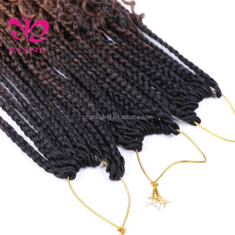 REINE New Styles Bohemian  Box Braids With Curls End Black Ombre Brown Synthetic Crochet Hair