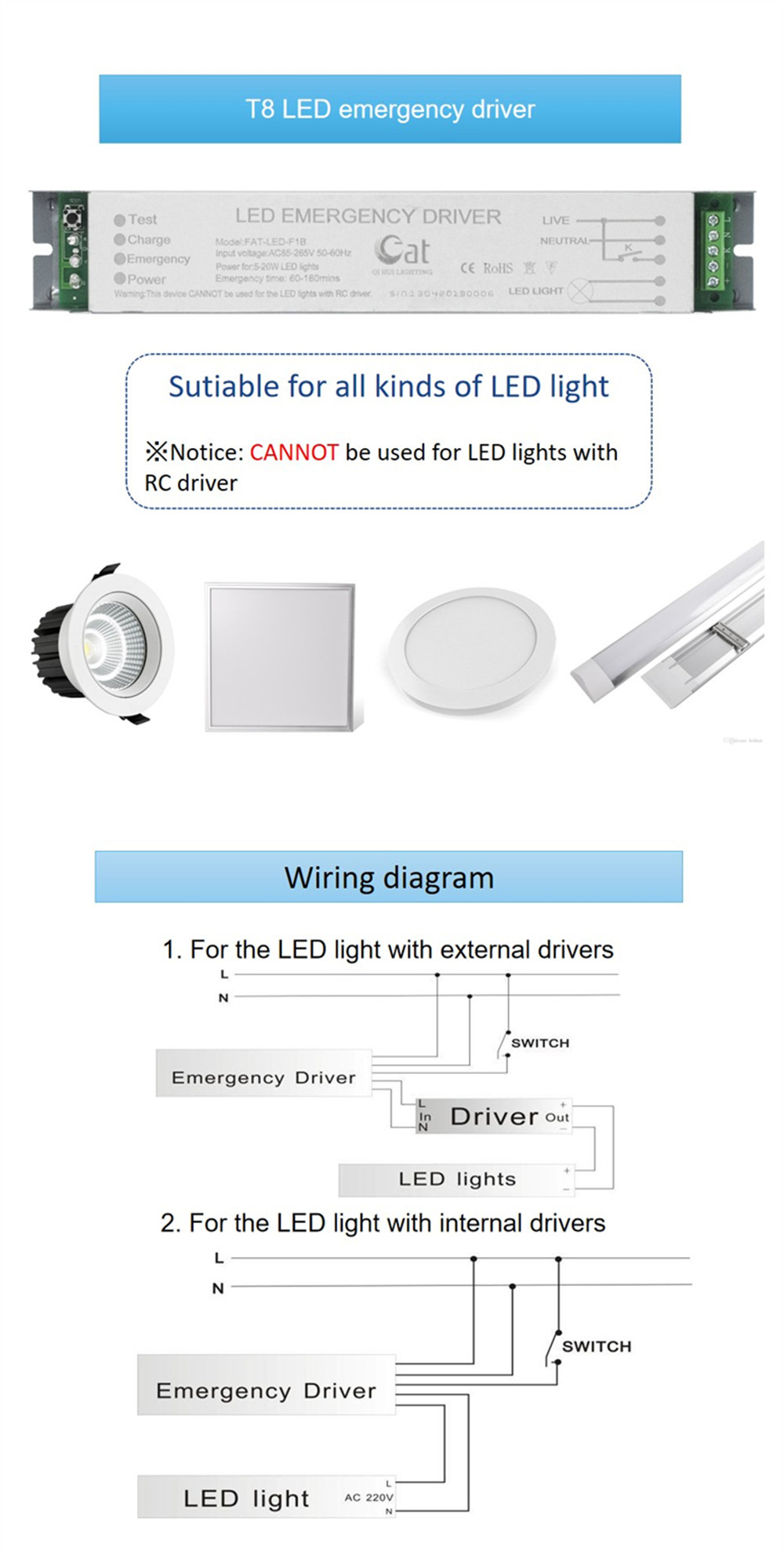 Emergência recarregável LIGADA LIGH