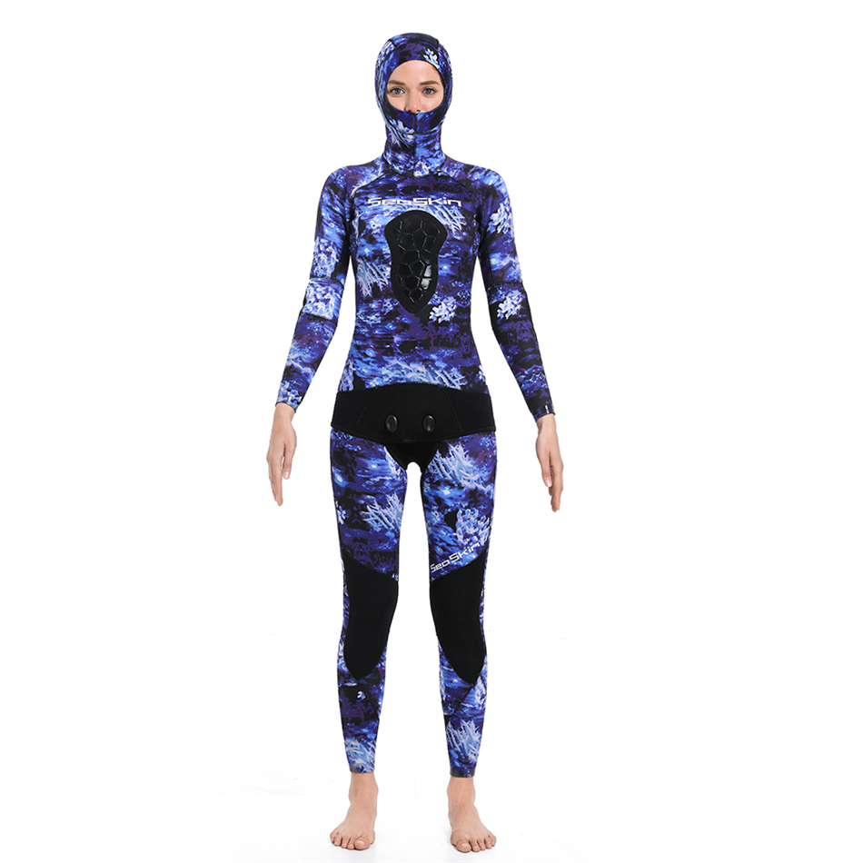 Seaskin Lady Hooded Two Pieces Jacket Camo Wetsuits