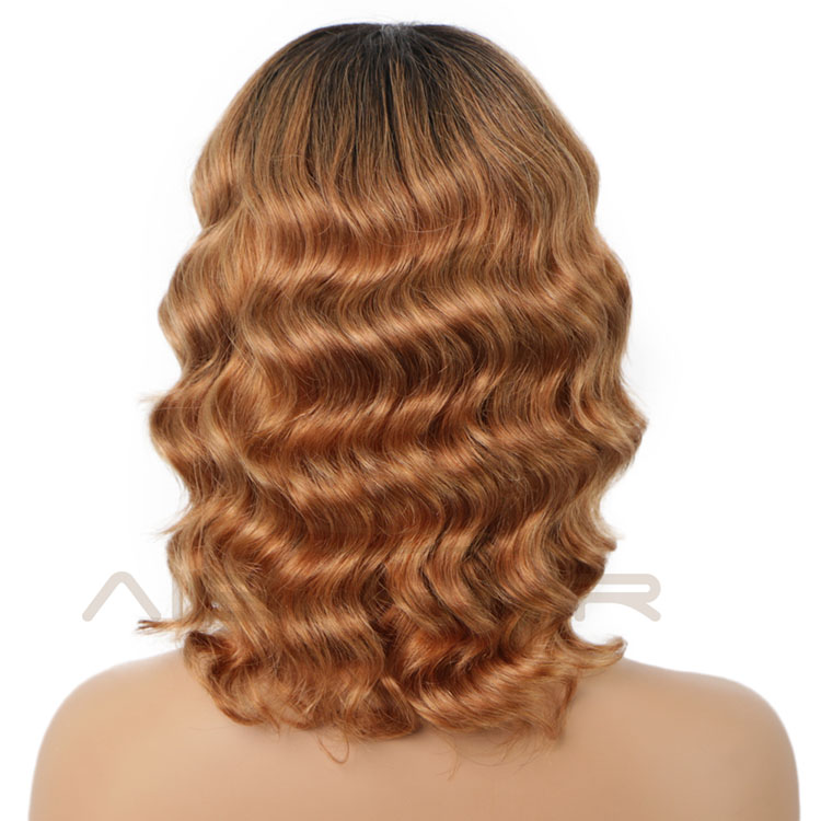 Aisi Hair Vendor Cheap Short Wavy Bob Hair With Bangs Ombre Brown Curly Brazilian Human Hair Wig