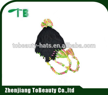 black knitted acrylic earflap hat