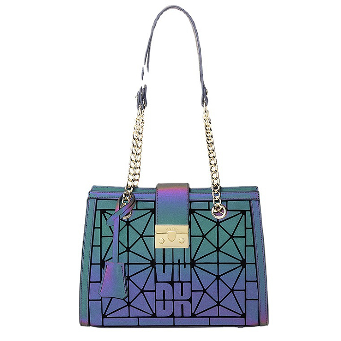New fashion diamond-shaped Luminous bag PU colorful handbag chain bag Ladies versatile shoulder bag