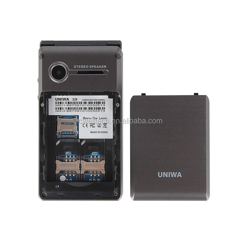UNIWA X28 Dual Screen Dual SIM Wireless radio SOS Function Big battery folding mobile phone