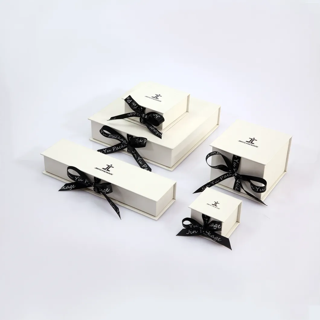 White Silk Ribbon Rigid Paper Gift Jewelry Packaging Box Set