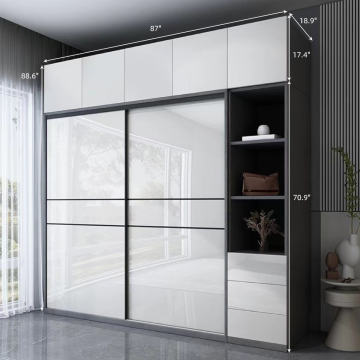 Modern Design Modular Mirrored Sliding Door Solid Wood Cupboard Wardrobe