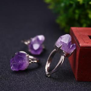 Bague améthyste naturelle minerai brut personnalité simple réglable métal méditation guérison Yoga calme inquiétude pierre cadeau bijoux