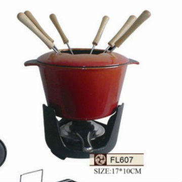 cast iron fondue set pots