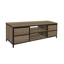 Industrial look TV bench with Canyon Oak foil finish and metal frame.