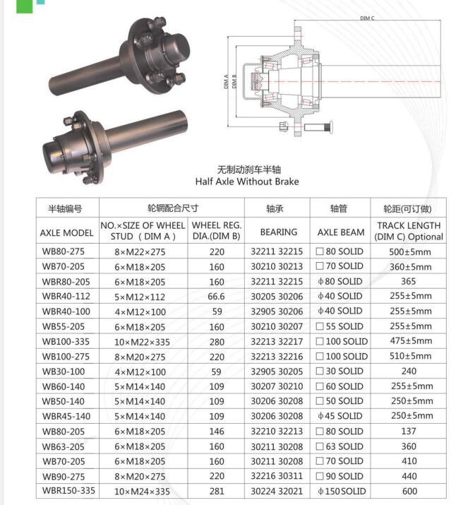 Semi-trailer Stub Axle Without Brake Square Beam Round Beam Half Axle