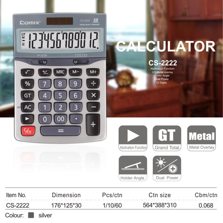 office two way power 12 digits silver desktop calculator