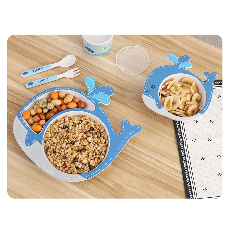 Bamboo Fiber Whale Shape Kindergarten Children Dinner Set Tablaware