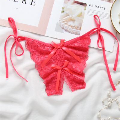 Sexy Lingerie Women Lace Panties Thongs Pearl Pendant Lace Embroidery G-String T-Back Briefs Underwear Adjustable Ladies Panties