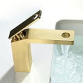 Brushed gold hot and cold bathroom washbasin faucet