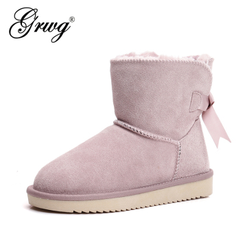 GRWG New Fashion Women Warm Snow Boots Winter Boots 100% Genuine Cowhide Leather Women Boots Ankle Shoes Size 35-44
