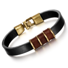 Trendy Mens Genuine Leather Bracelets with Bronze Alloy Buckle