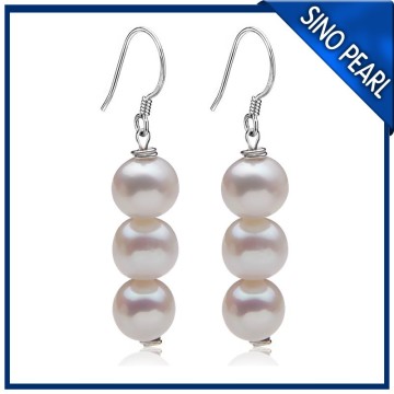 AA 925 Silver White Gourd Shape Double Pearl Earrings PE003