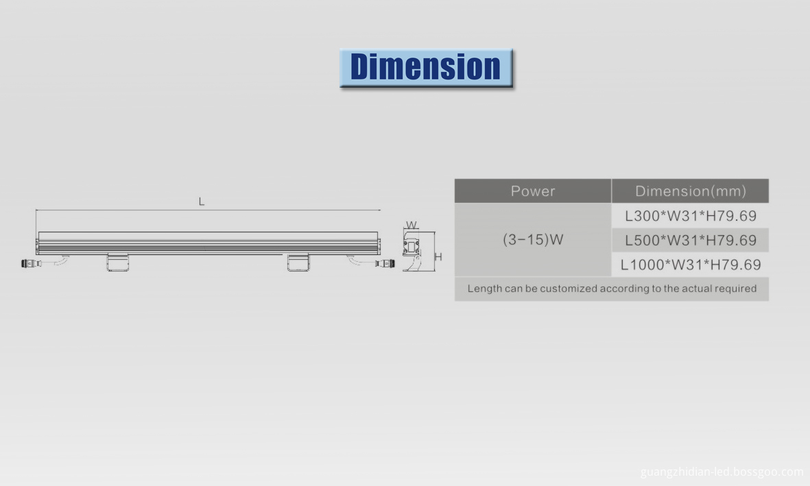 led wall washer dimension