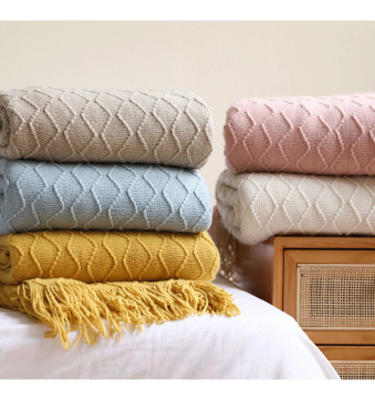 Super Soft Acrylic Knitted Throw Blanket with Tassels - Perfect for Bed and Sofa