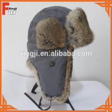 Wholesale Facotry Rabbit Fur Trapper Hat with Waterproof Shell Earflap Hat Snow Hat