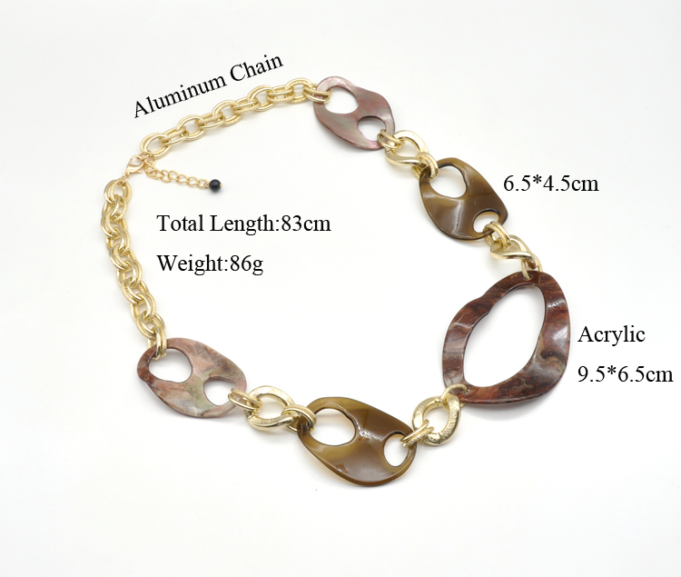 2021 stylish aluminum alloy and acrylic hoop link gold chain necklace
