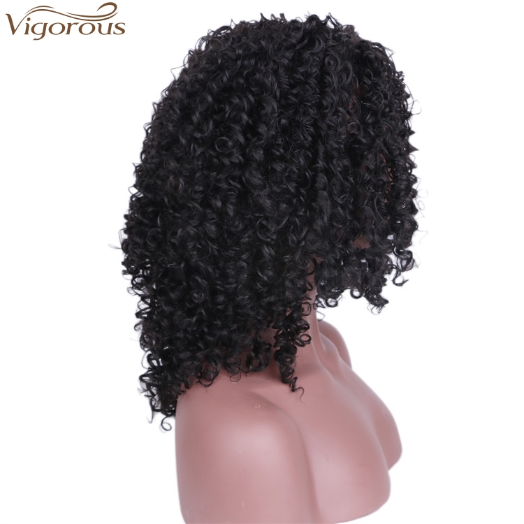 Vigorous Top Quality High Temperature Synthetic Party Wigs Short Kinky Curly Wigs for African American Women Black Wholesale