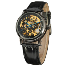 winner diamond master skeleton dial watch with genuine leather band