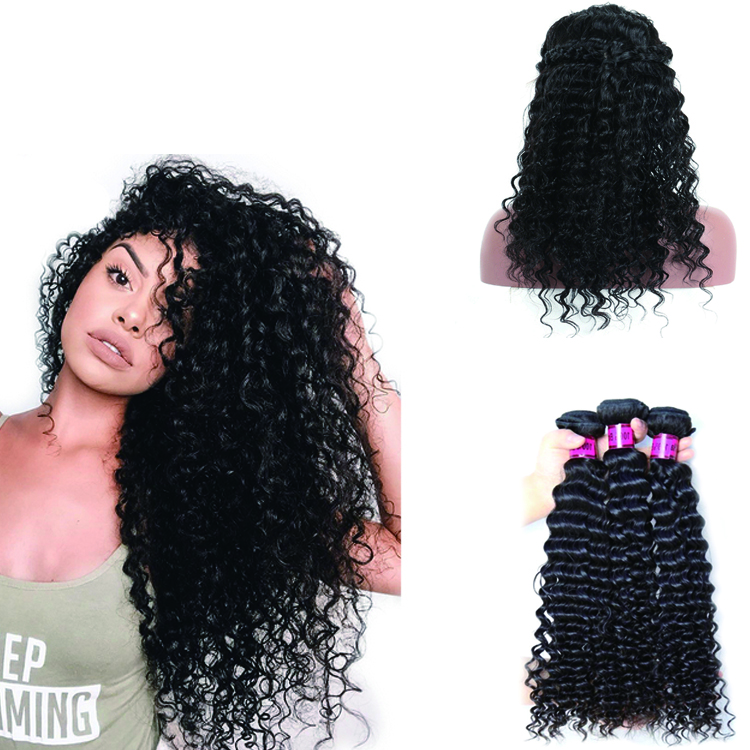 Soft deep curl hair extension new cheap mongolian 360 frontal