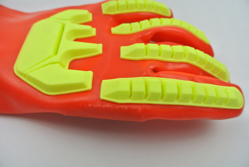 Guantes recubiertos de PVC rojo fluorescente con TPR