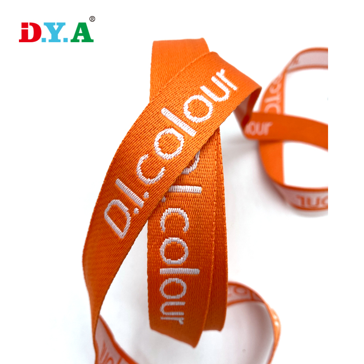 Wholesale Durable custom jacquard polyester webbing strap 2cm orange jacquard webbing tape