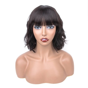 Factory Short Bob Wigs Human Hair With Bang 130% Remy Hair Bang No Lace Front Wigs Human Hair Bob Wig Natural Wavy Short Wigs.