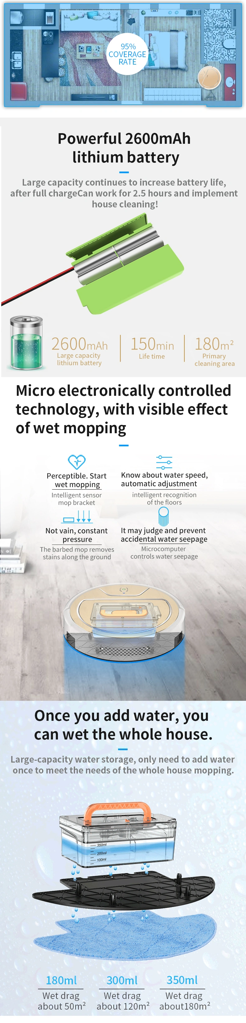 Robotic Vacuum Cleaner Mopping Machine with EU/UK/USA/Brazil/ Argentina/Certification