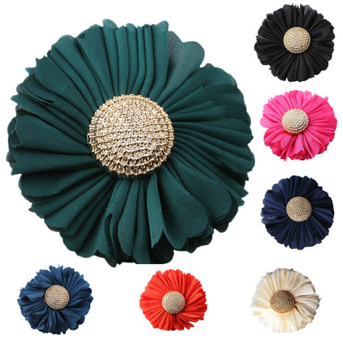 Large 3" Fabric Flower Brooch in Hair