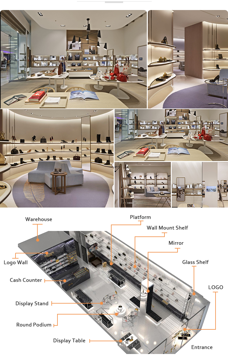 Wooden Showroom Retail Store Furniture Names Footwear Shops Shoe Rack Display